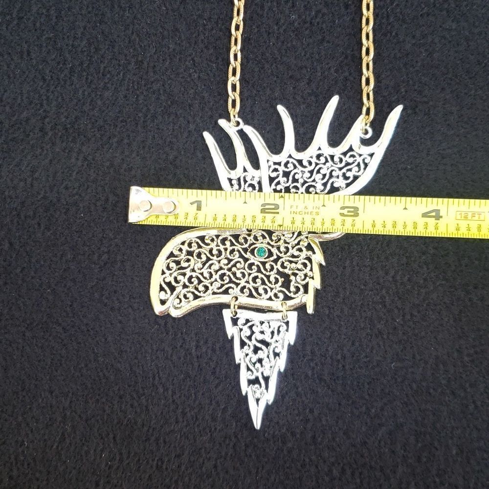 NWT Very Cool Silver Gold 22" Moose Pendant Swinging Necklace - Picture 5 of 8